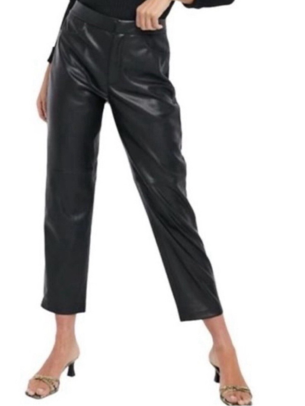 *7 For All Mankind* Black Faux (Vegan) Leather Cropped Pants Size Xs
